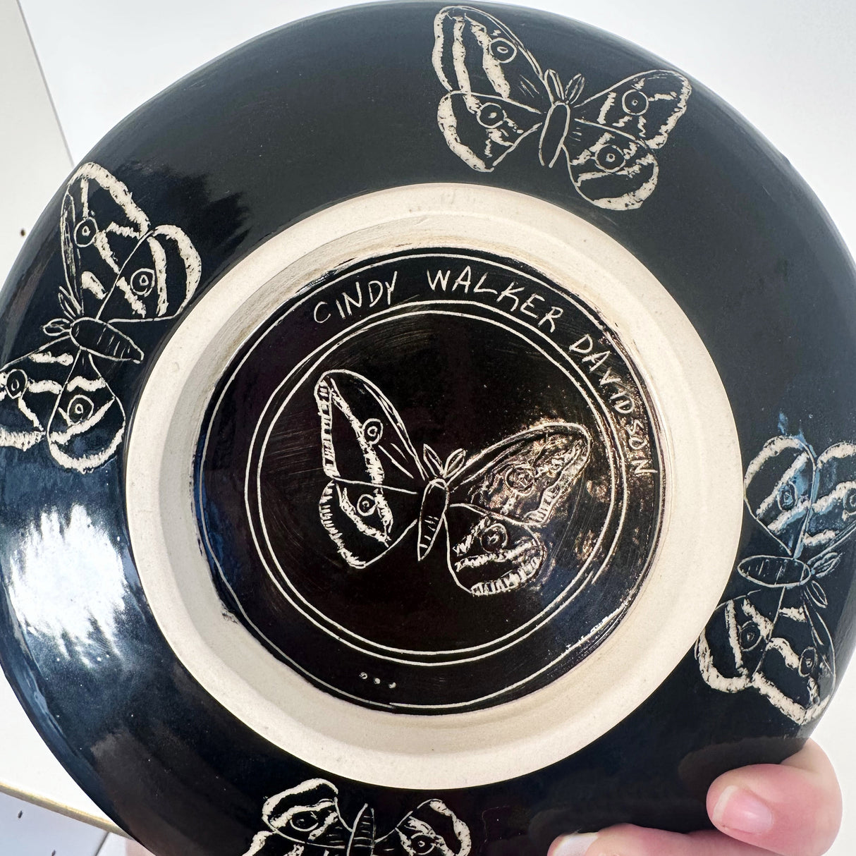 Small Inky Black Carved Moth Plate | Cindy Walker Davidson