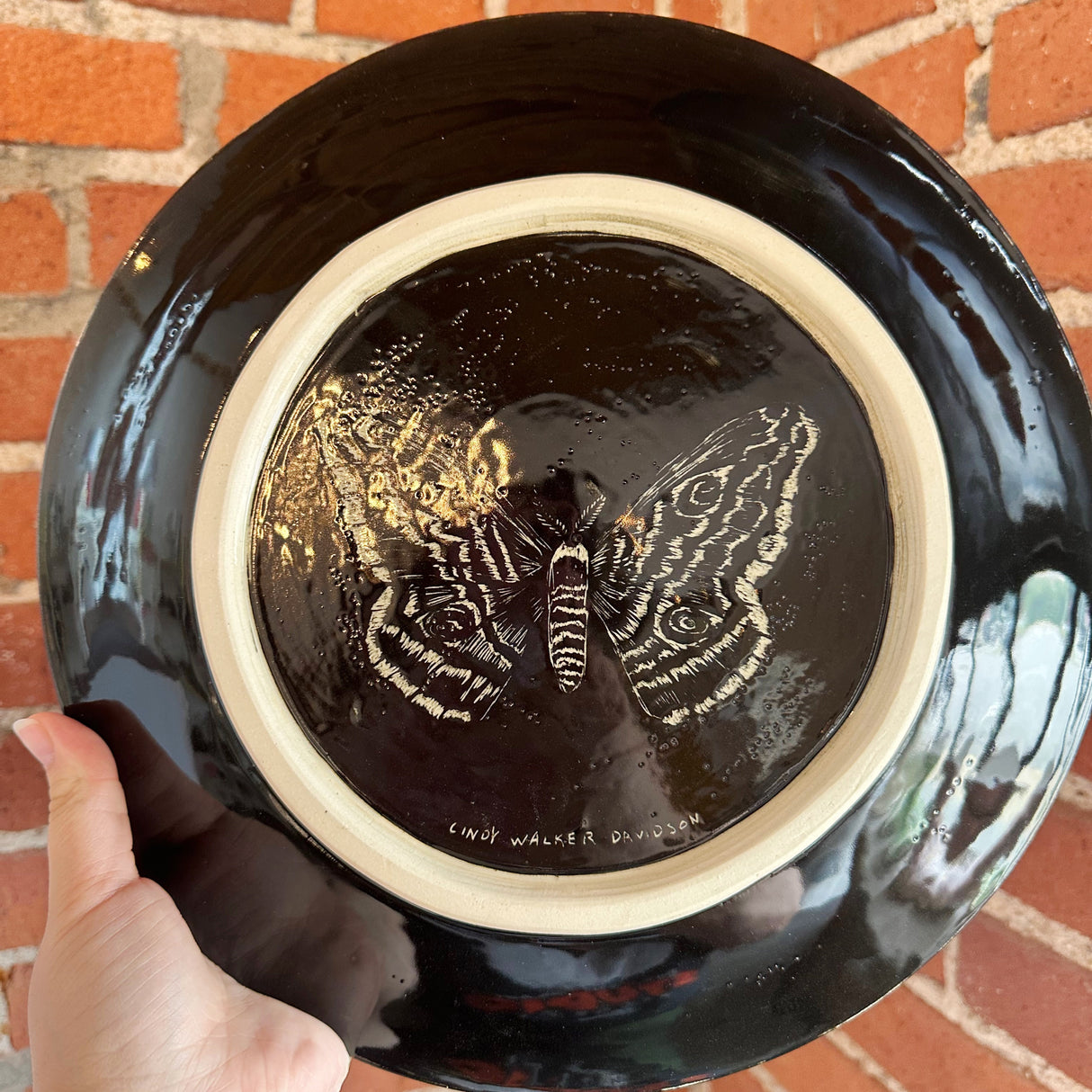 Large Inky Black Carved Moth Plate | Cindy Walker Davidson