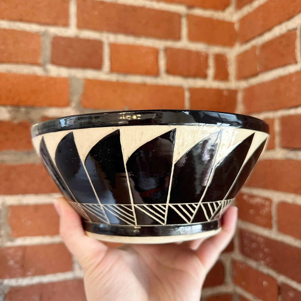 Black Bowl with Carved Fan Pattern | Cindy Walker Davidson