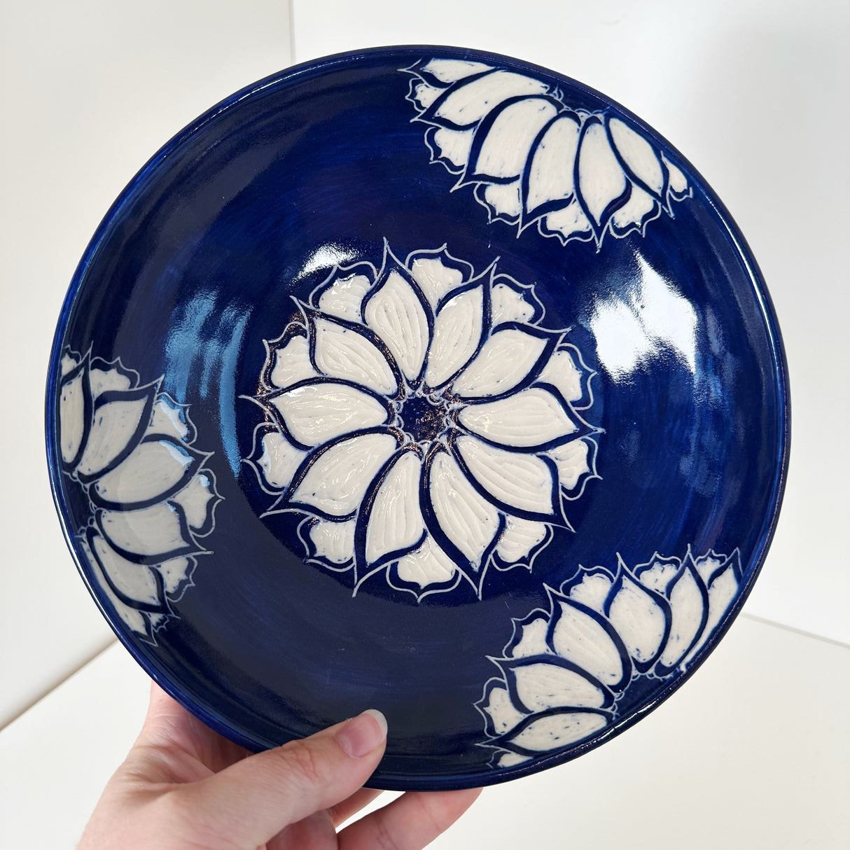 Cobalt Blue Floral Pattern Carved Bowl | Cindy Walker Davidson