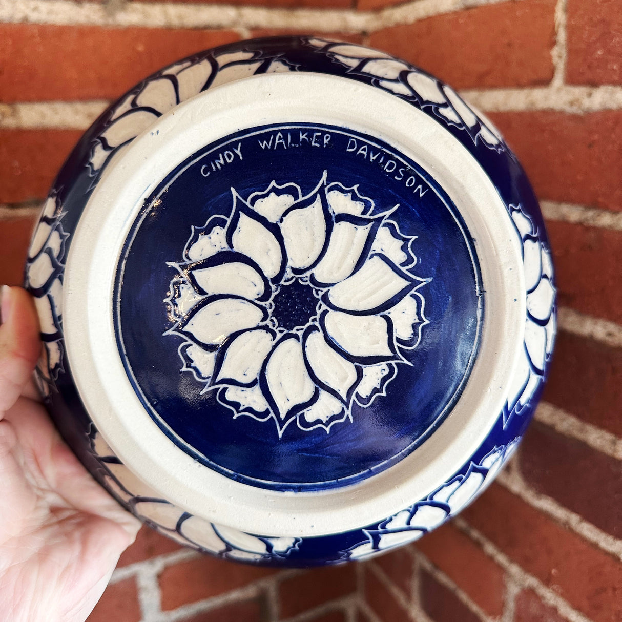 Cobalt Blue Floral Pattern Carved Bowl | Cindy Walker Davidson