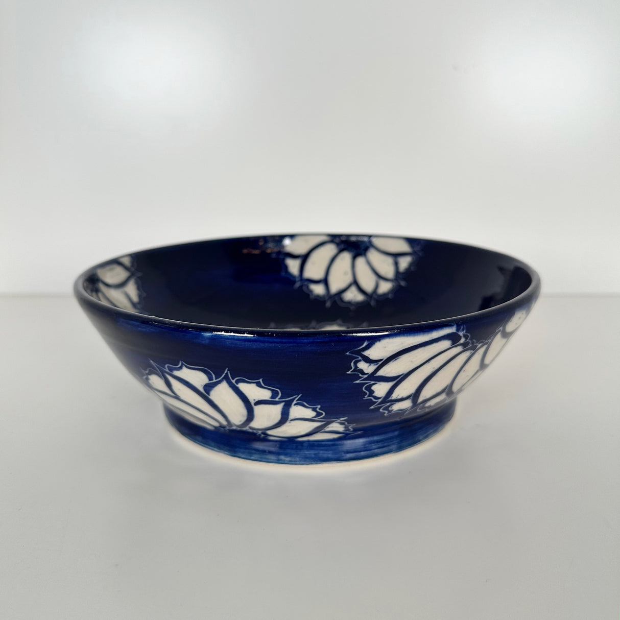 Deep Cobalt Blue Floral Pattern Carved Bowl | Cindy Walker Davidson
