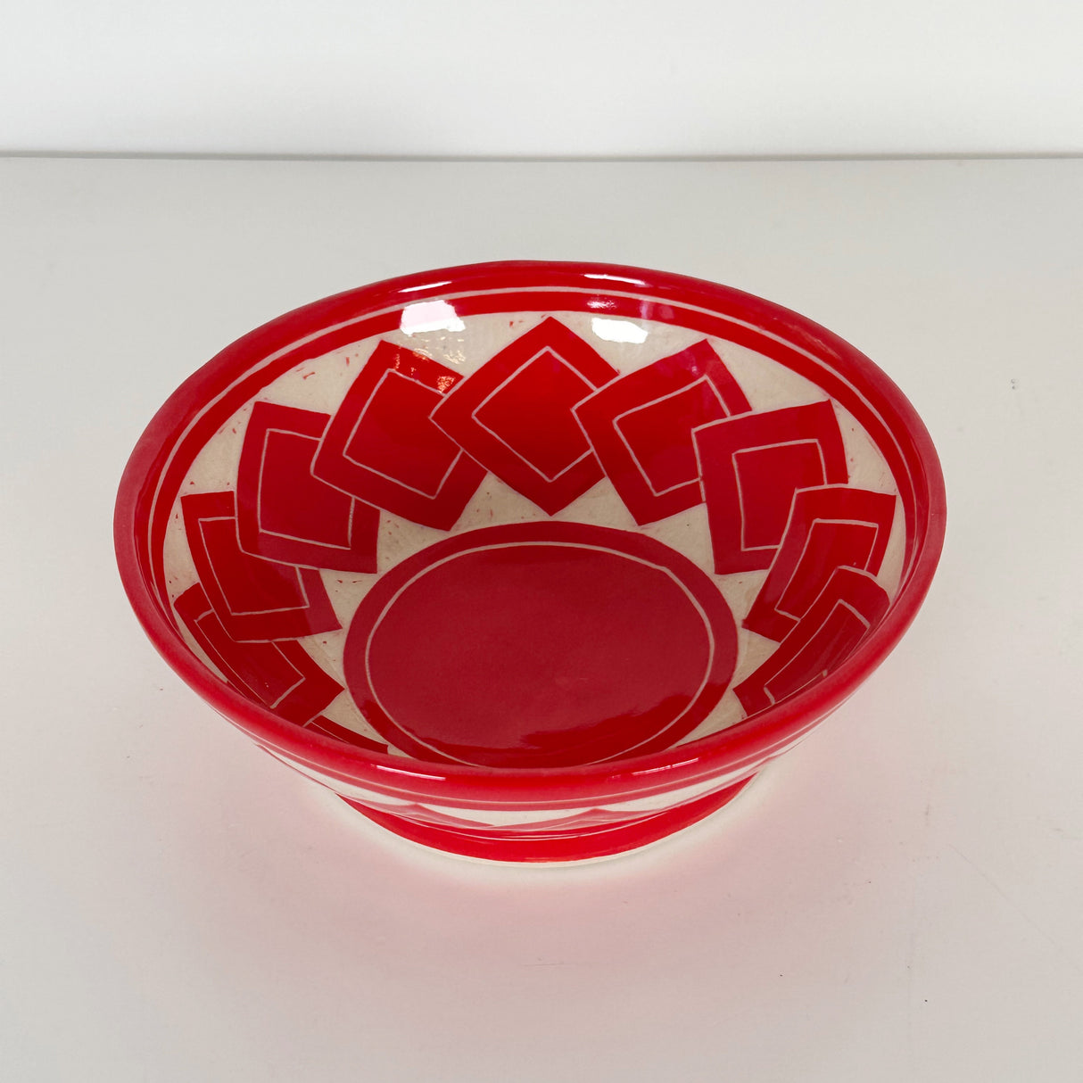 Small Red Tumbled Square Carved Bowl | Cindy Walker Davidson
