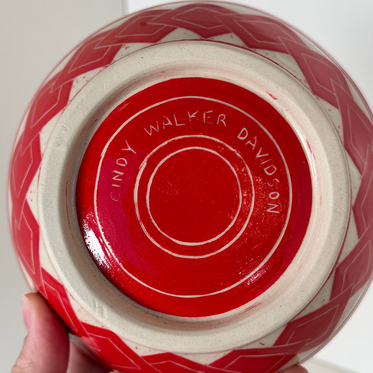 Small Red Tumbled Square Carved Bowl | Cindy Walker Davidson