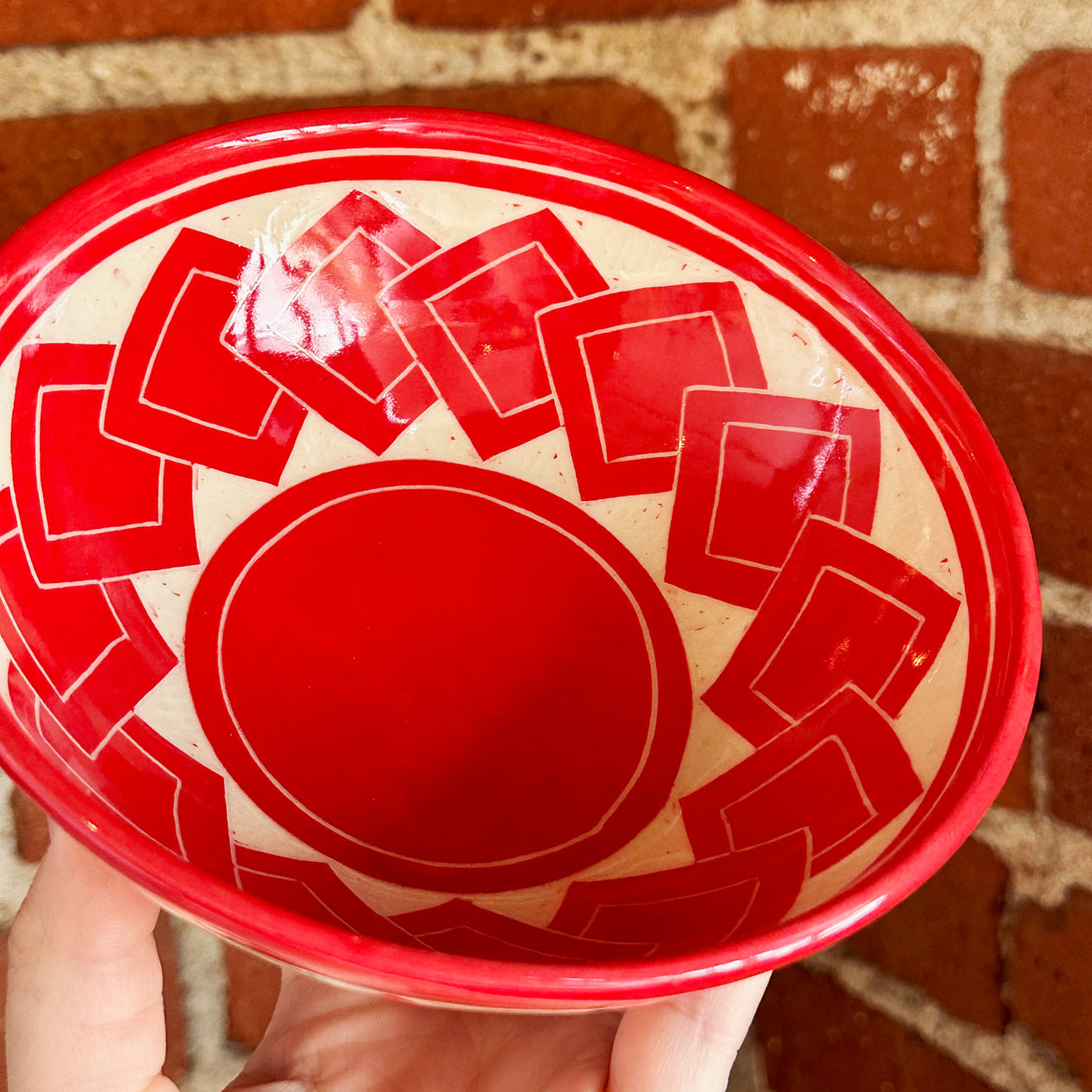 Small Red Tumbled Square Carved Bowl | Cindy Walker Davidson