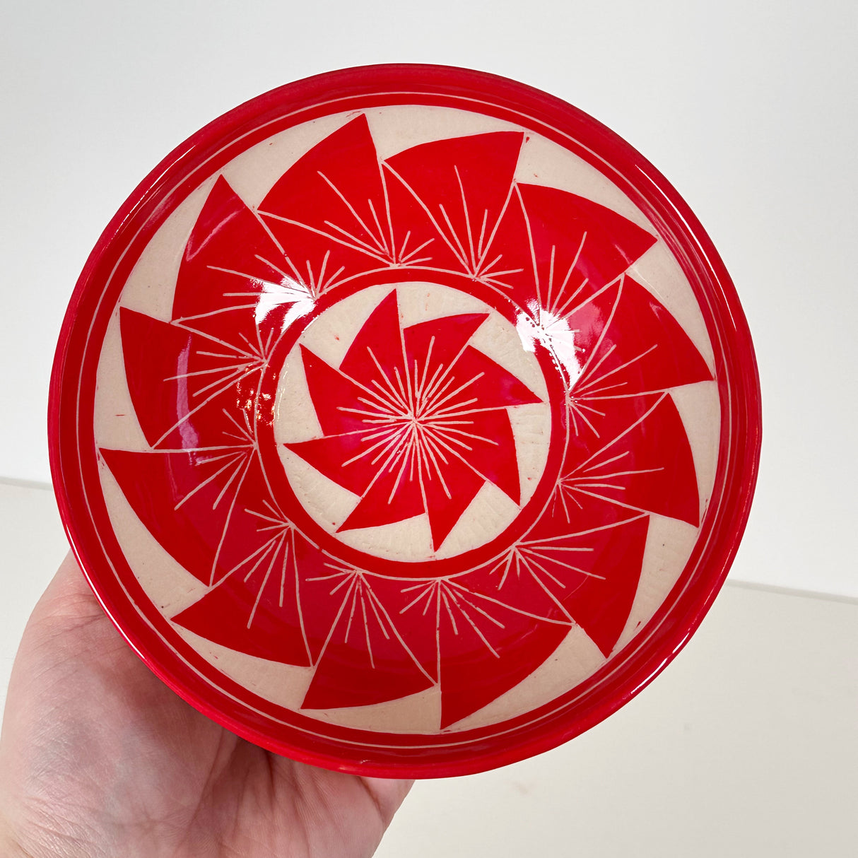 Small Red Fan Blade Carved Bowl | Cindy Walker Davidson