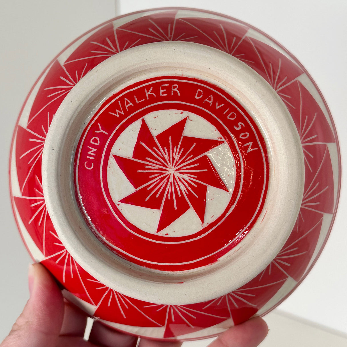 Small Red Fan Blade Carved Bowl | Cindy Walker Davidson