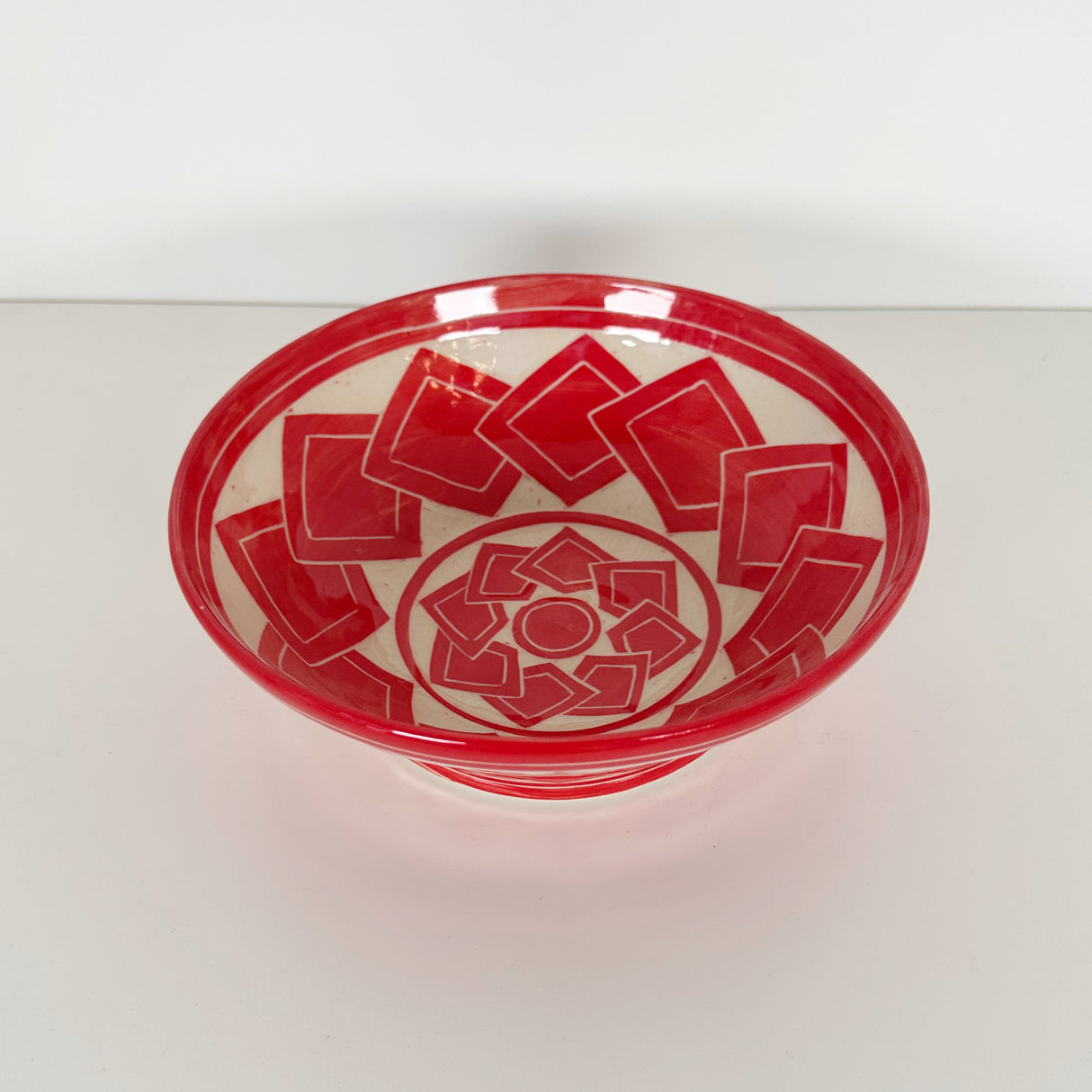 Flared Red Tumbling Square Carved Bowl | Cindy Walker Davidson