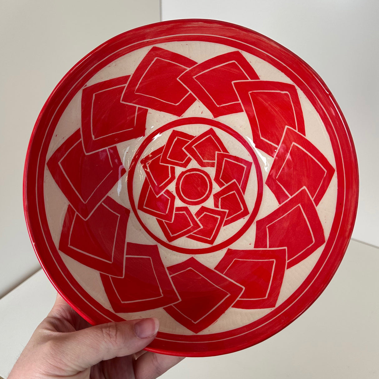 Flared Red Tumbling Square Carved Bowl | Cindy Walker Davidson