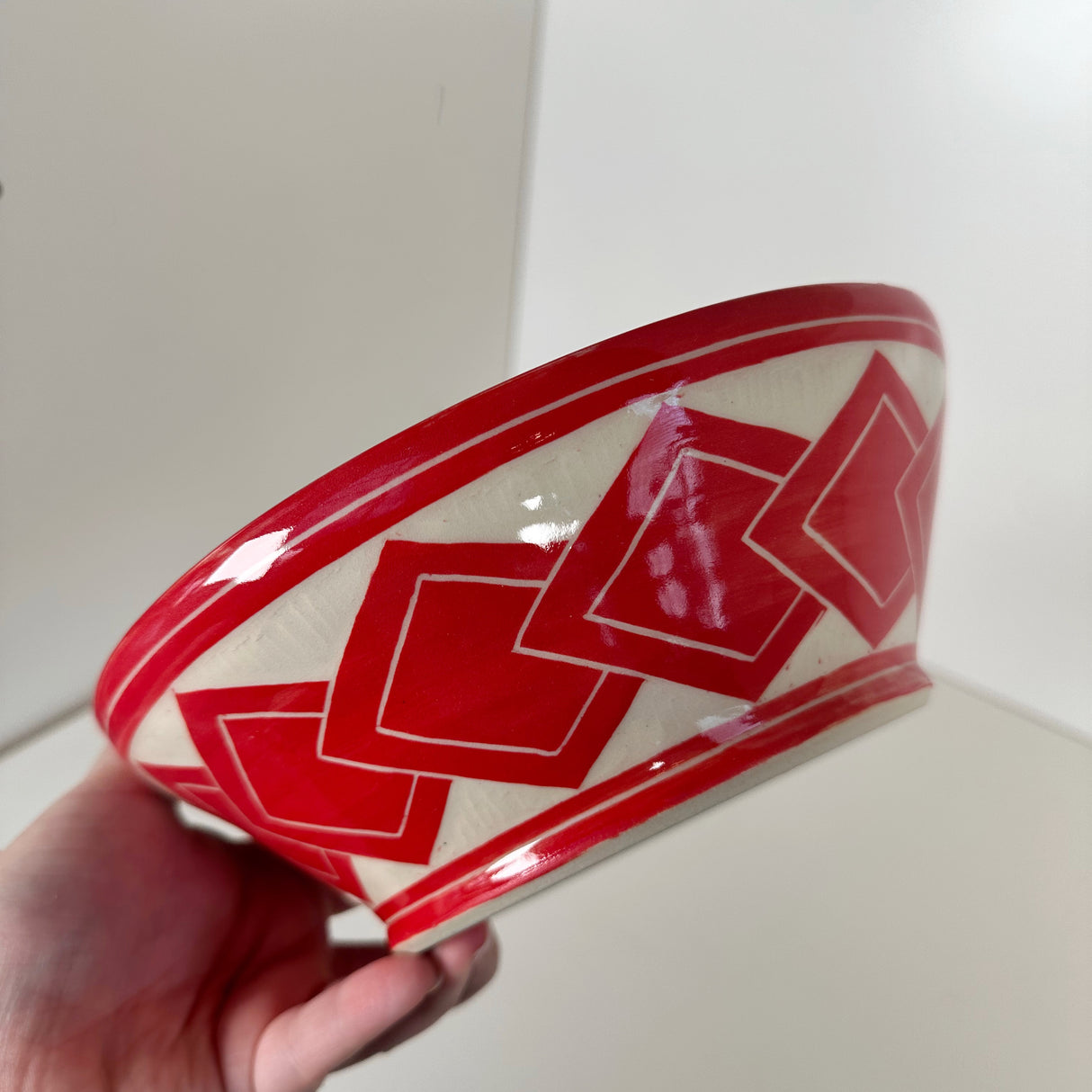 Flared Red Tumbling Square Carved Bowl | Cindy Walker Davidson