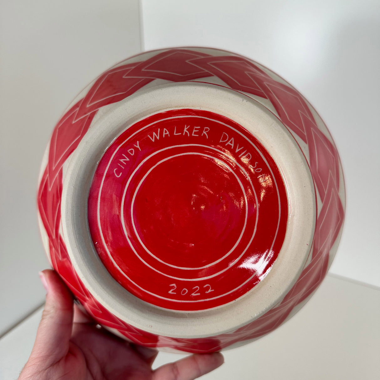 Flared Red Tumbling Square Carved Bowl | Cindy Walker Davidson
