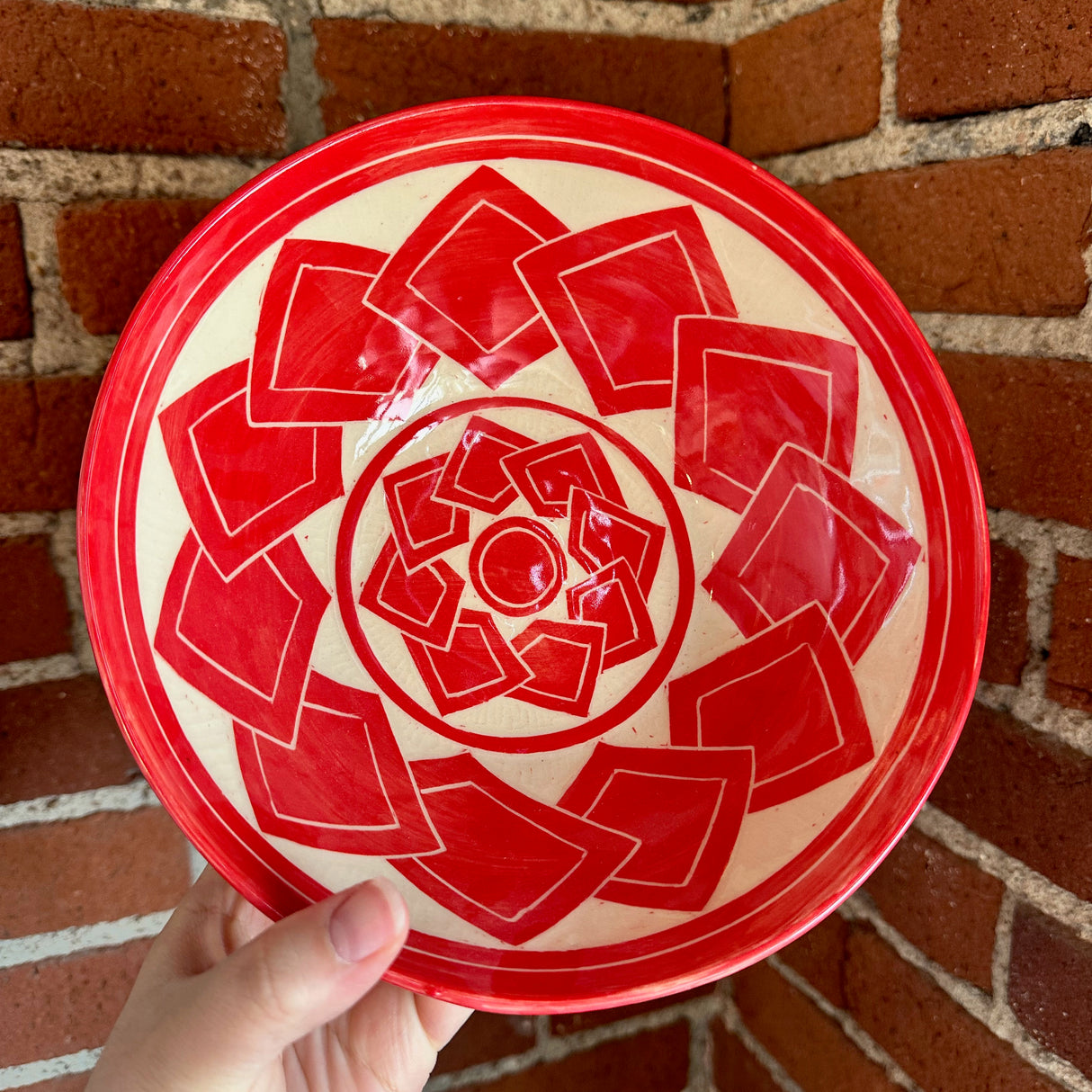 Flared Red Tumbling Square Carved Bowl | Cindy Walker Davidson