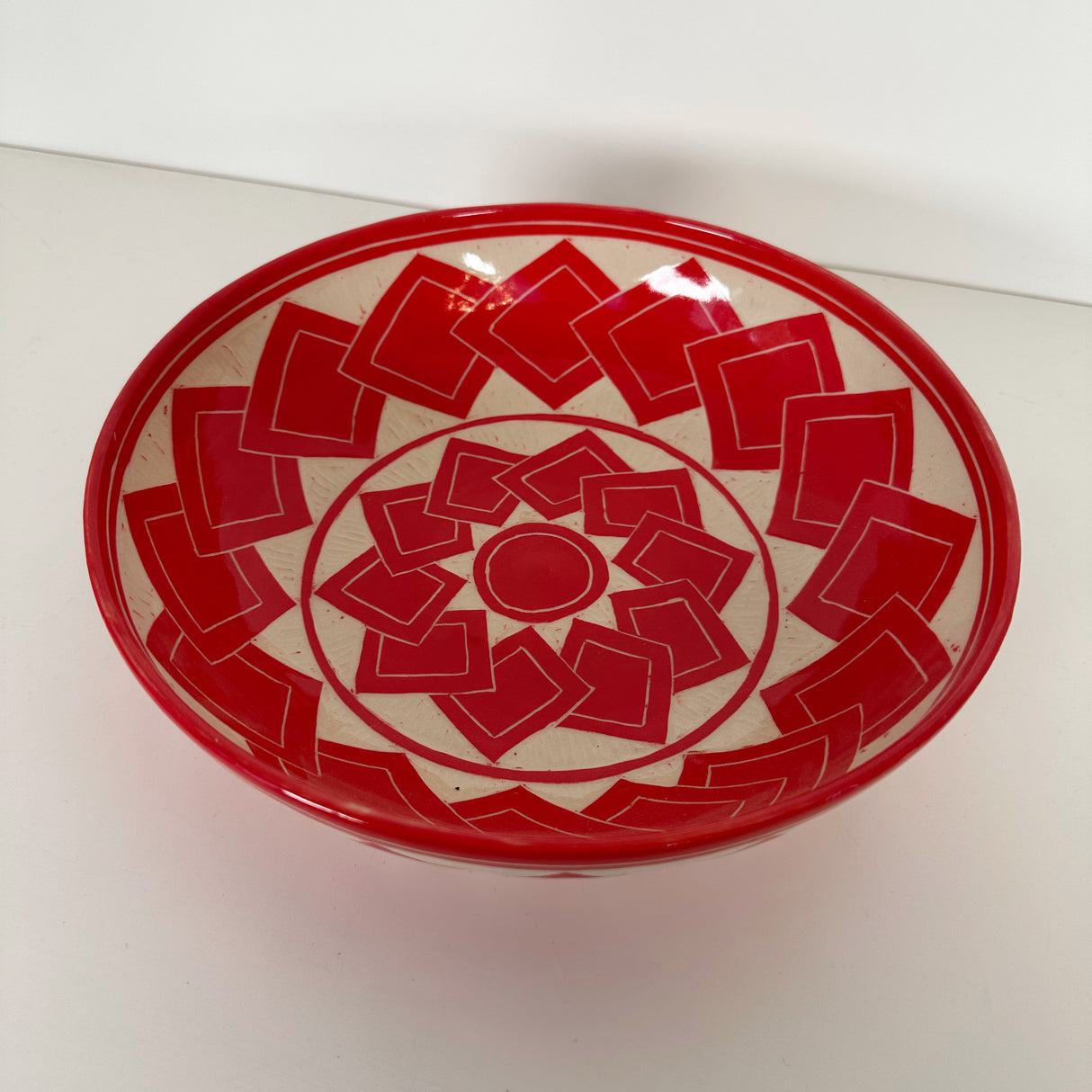 Large Red Tumbling Square Carved Bowl | Cindy Walker Davidson