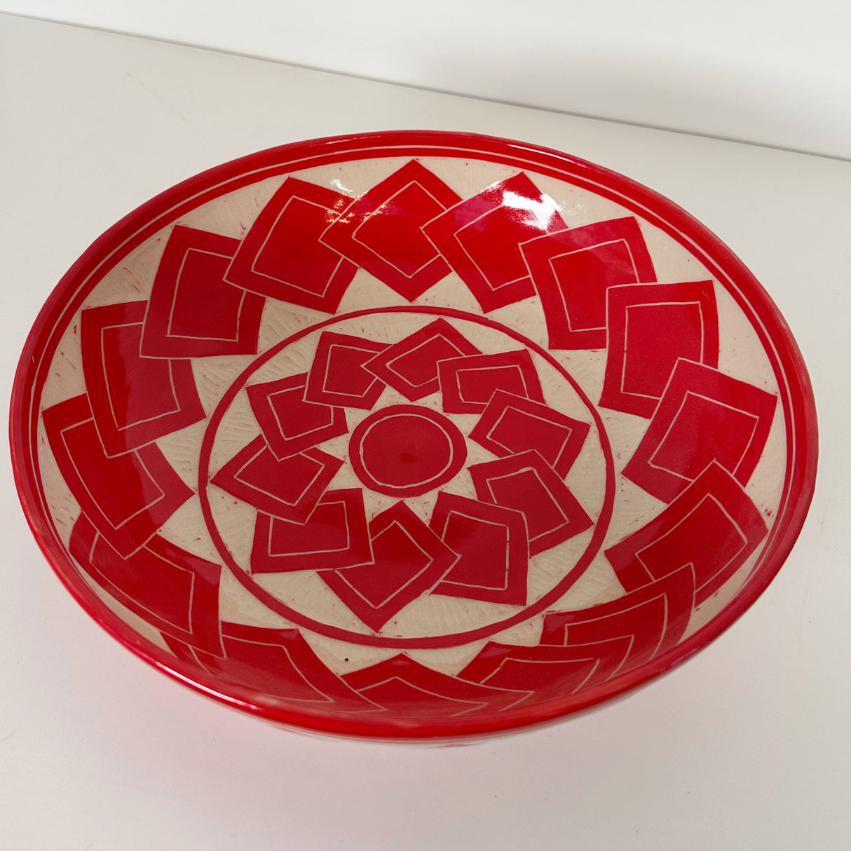 Large Red Tumbling Square Carved Bowl | Cindy Walker Davidson
