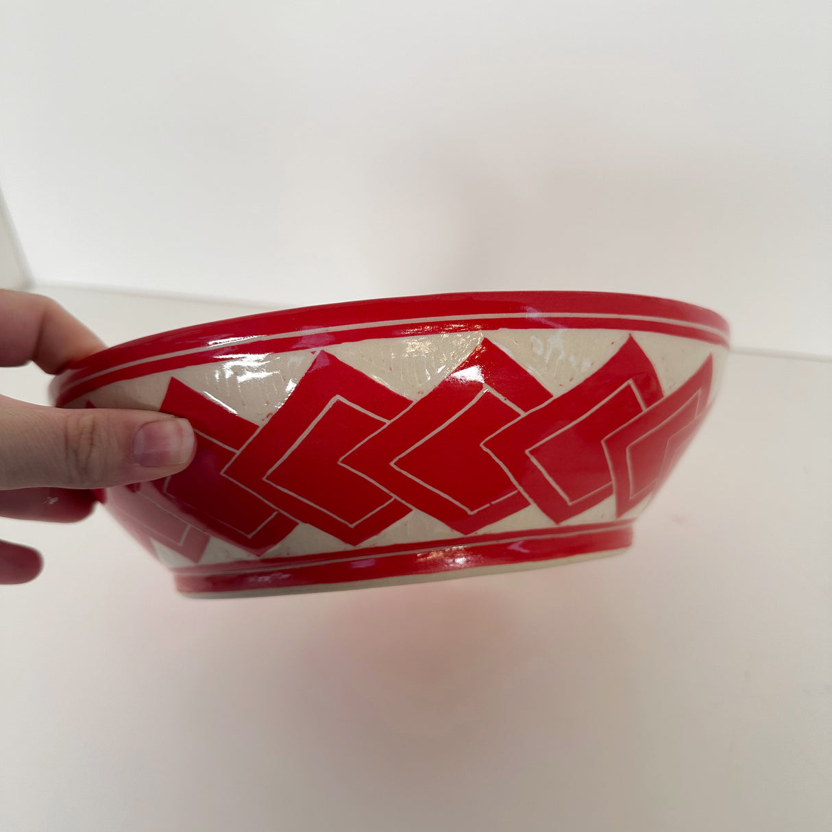 Large Red Tumbling Square Carved Bowl | Cindy Walker Davidson