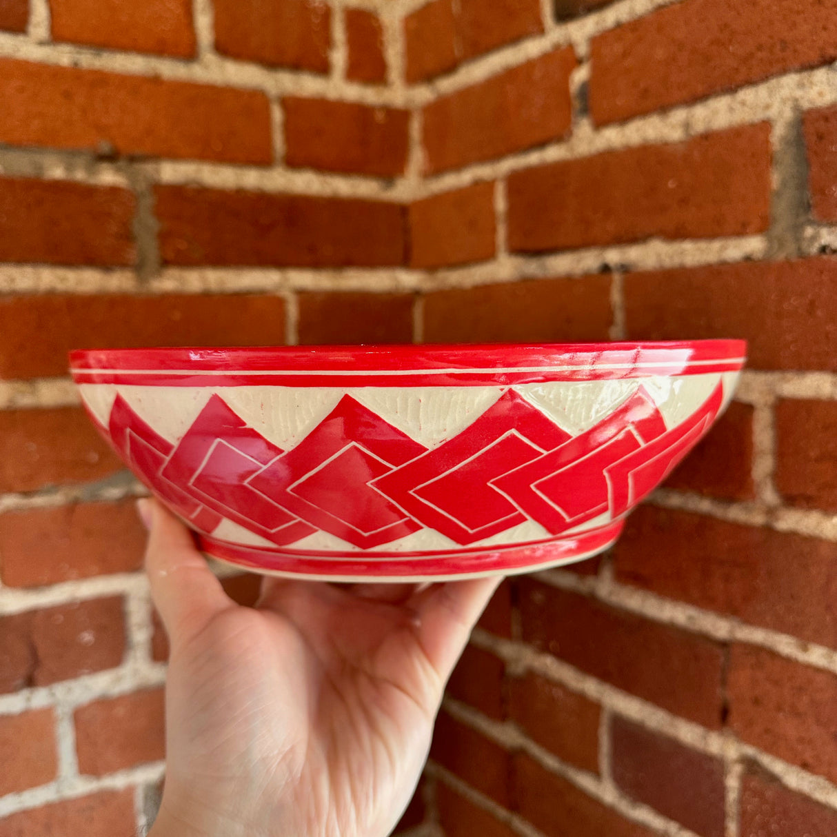 Large Red Tumbling Square Carved Bowl | Cindy Walker Davidson