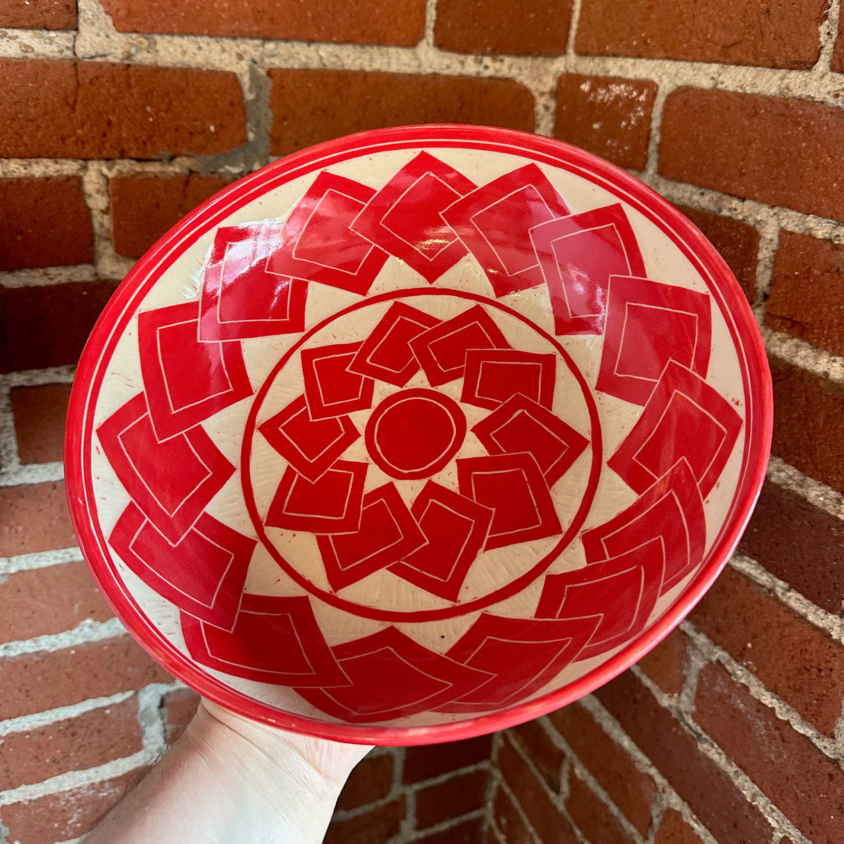 Large Red Tumbling Square Carved Bowl | Cindy Walker Davidson