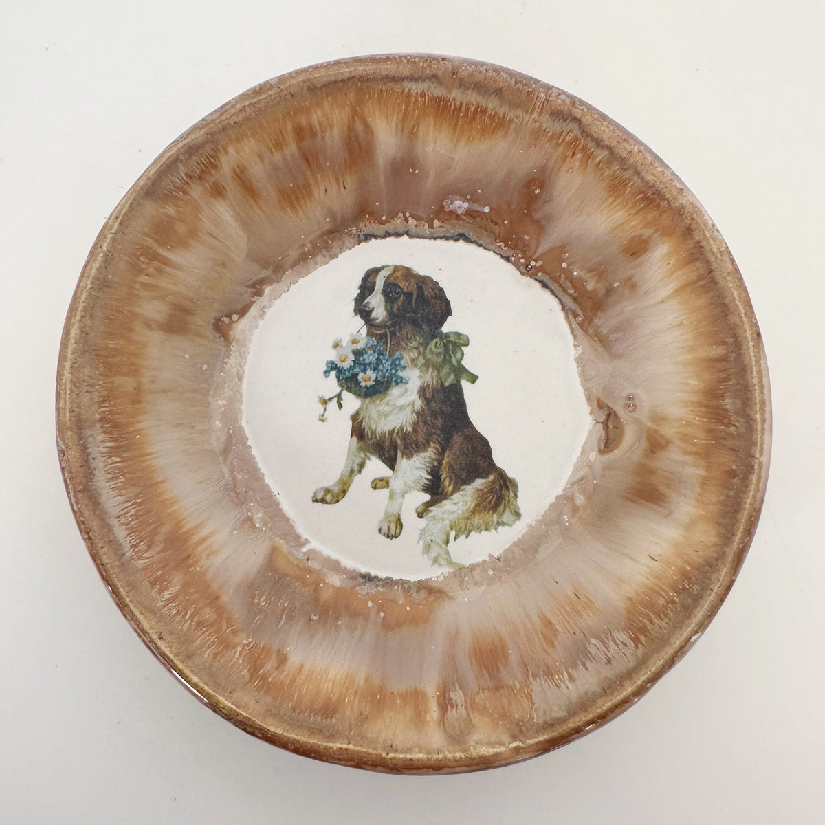 Stoneware Floral Dog Dish- featuring vintage artwork | Jessica Walker