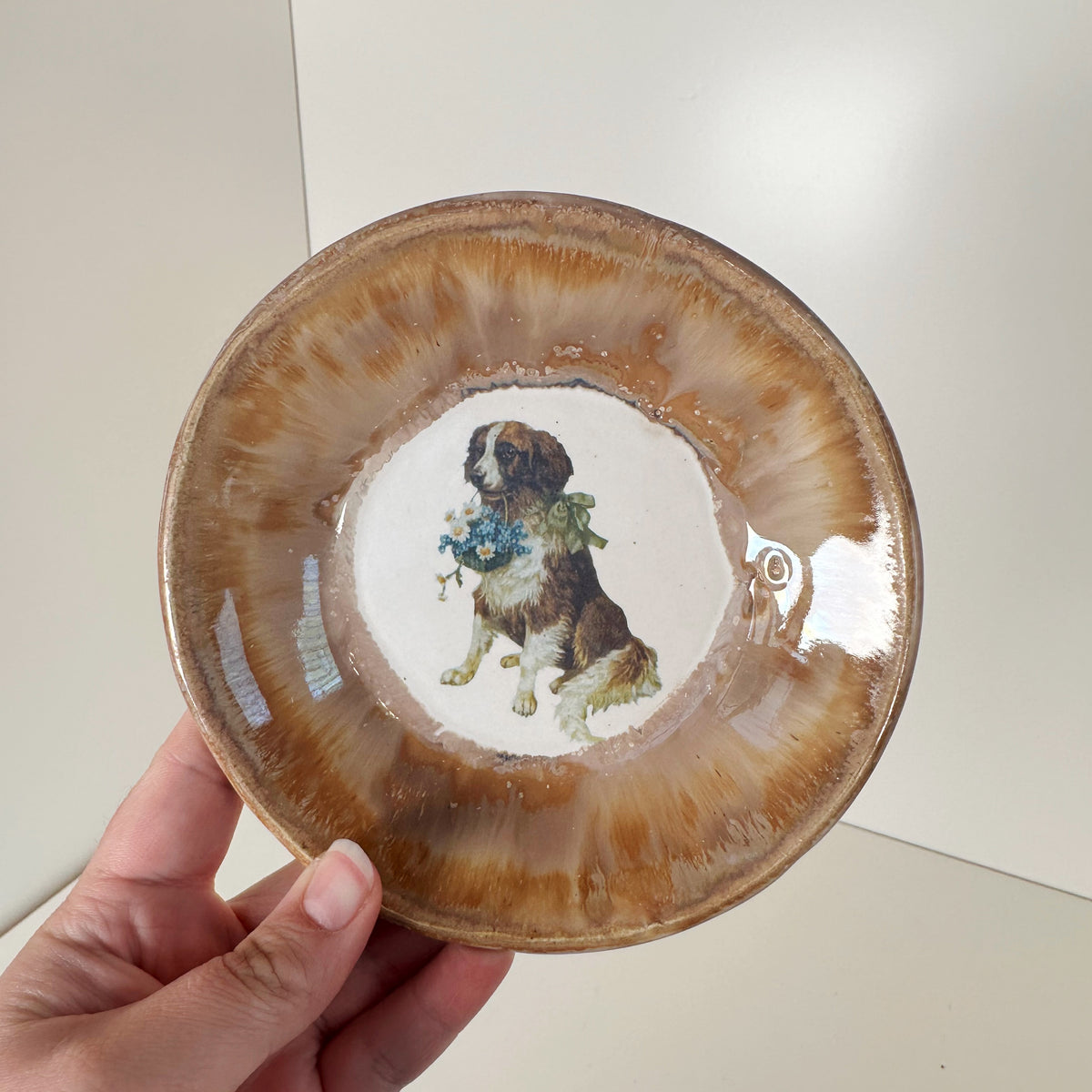 Stoneware Floral Dog Dish- featuring vintage artwork | Jessica Walker
