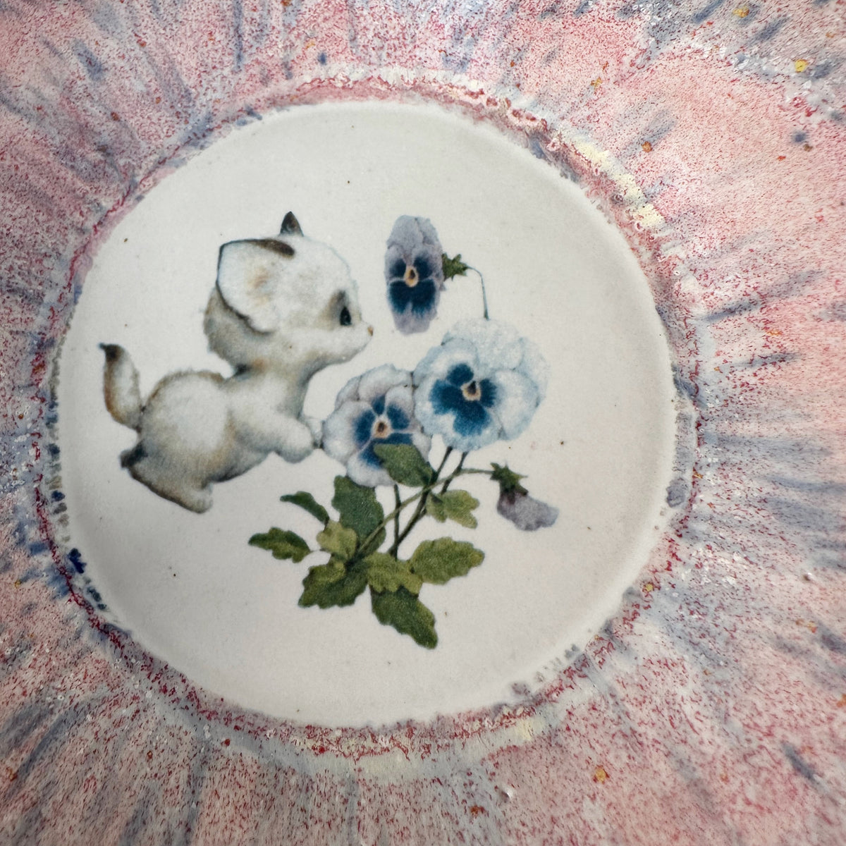 Stoneware Floral Kitten Dish- featuring vintage artwork | Jessica Walker