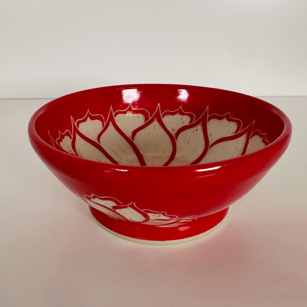 Small Red Floral Carved Bowl | Cindy Walker Davidson