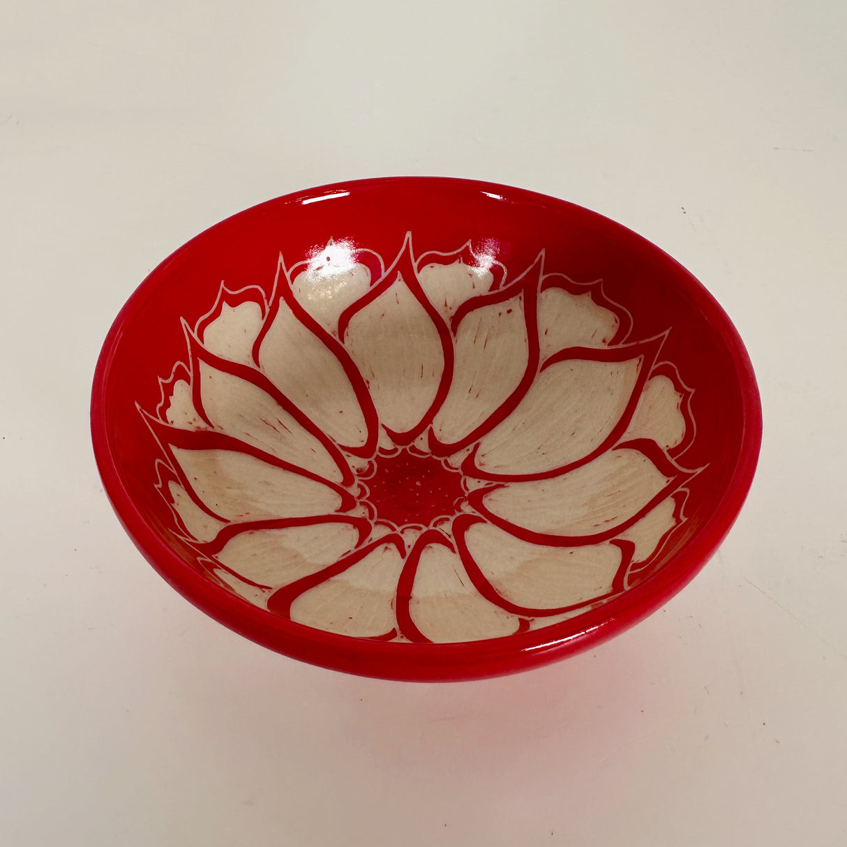 Small Red Floral Carved Bowl | Cindy Walker Davidson