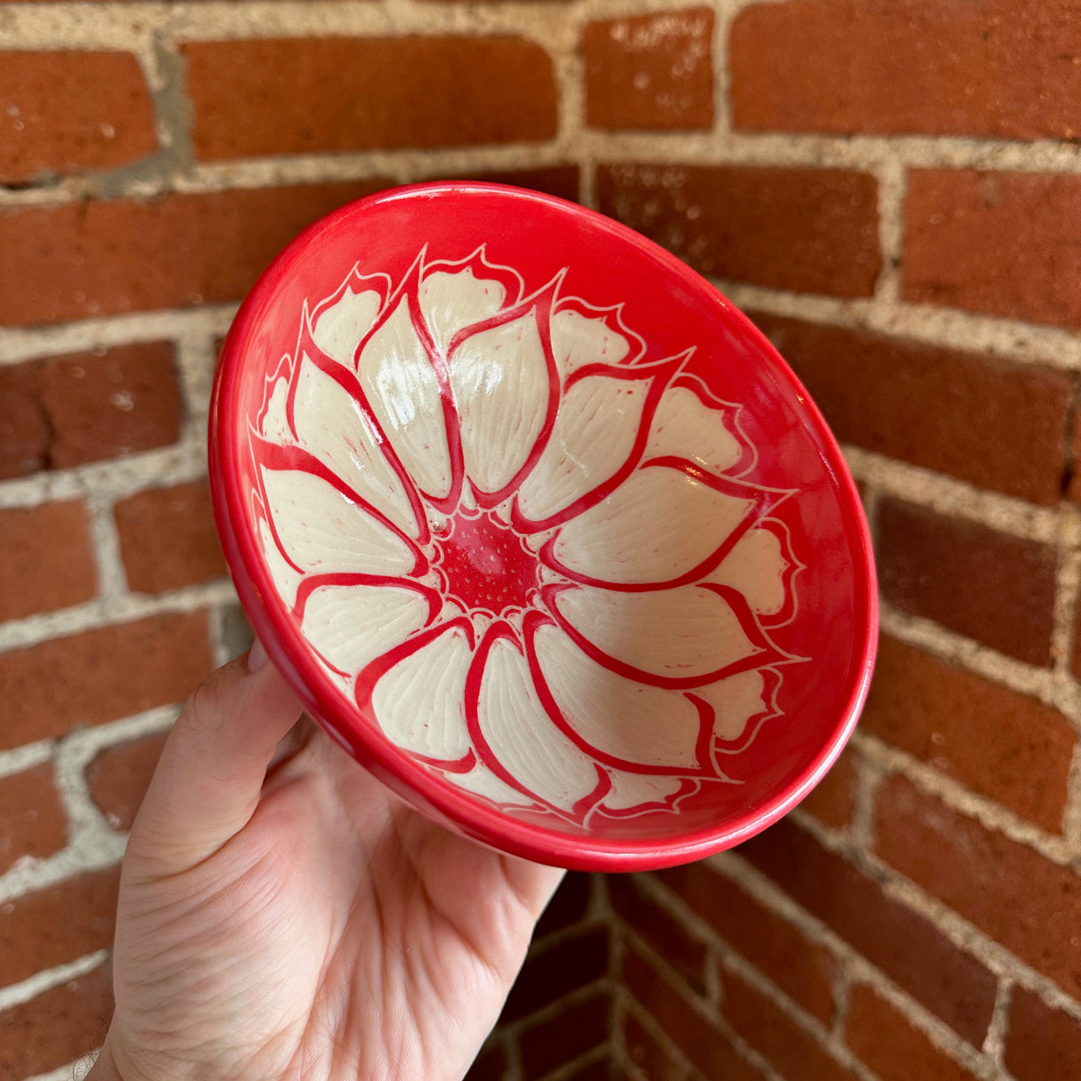 Small Red Floral Carved Bowl | Cindy Walker Davidson