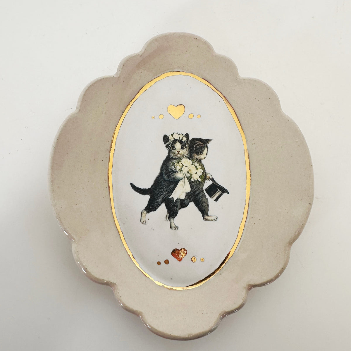 Stoneware Wedding Cats Oval Dish- featuring vintage artwork | Jessica Walker