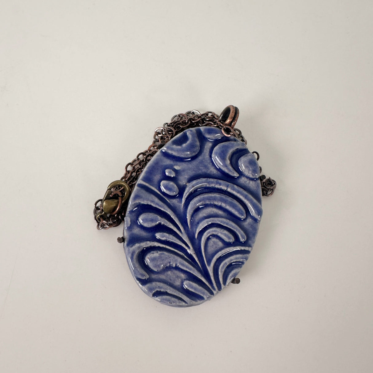 Textured Deep Blue Clay & Copper Necklace | Little Mouse Clayworks