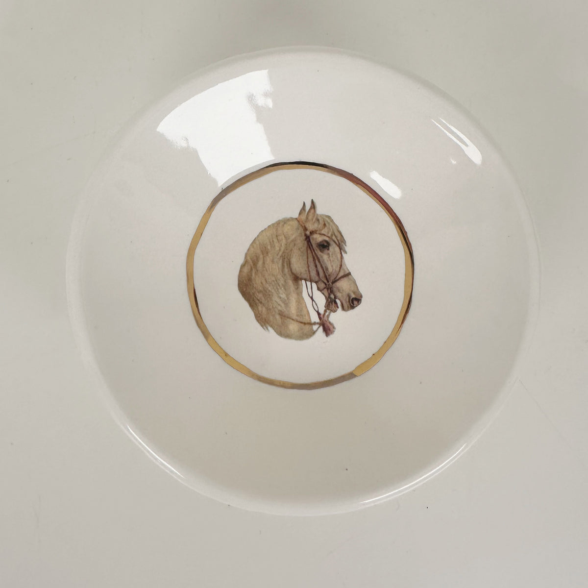 White Dish Featuring Vintage White Horse Artwork | Jessica Walker