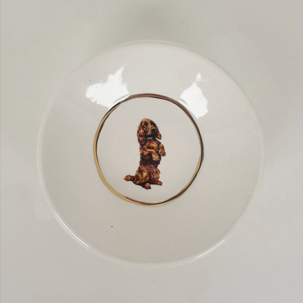 White Dish Featuring Vintage Artwork & Hook for Hanging - Sitting Dog | Jessica Walker