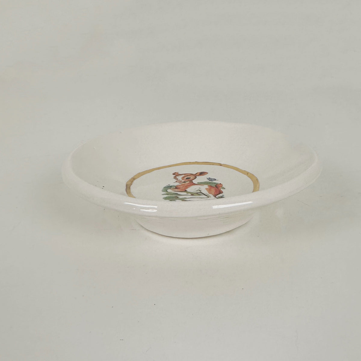 White Dish Featuring Vintage Artwork & Hook for Hanging - Baby Cow | Jessica Walker