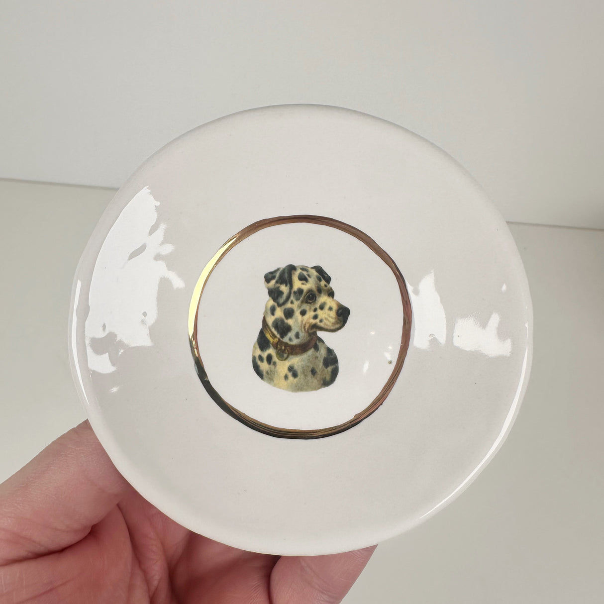 White Dish Featuring Vintage Artwork & Hook for Hanging - Dalmatian | Jessica Walker
