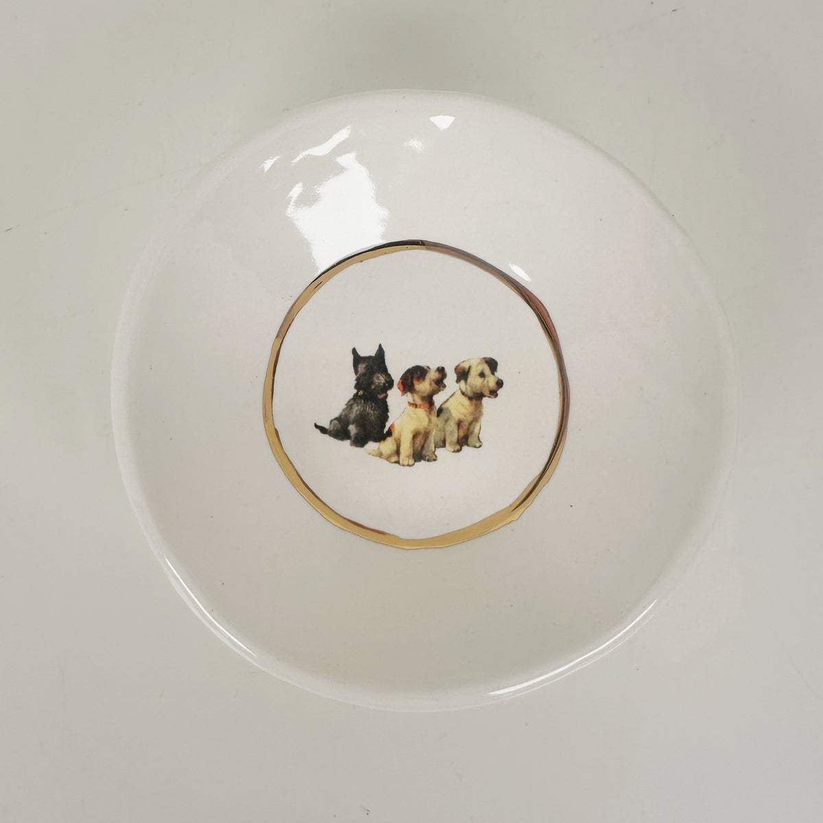 White Dish Featuring Vintage Artwork & Hook for Hanging - Puppy Trio | Jessica Walker