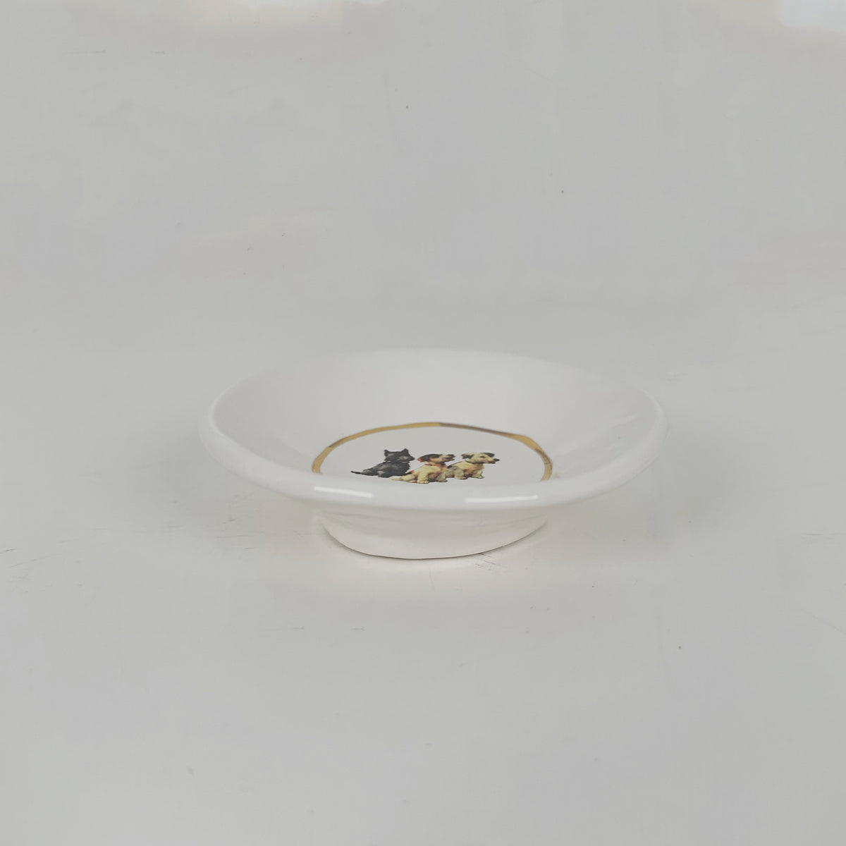 White Dish Featuring Vintage Artwork & Hook for Hanging - Puppy Trio | Jessica Walker