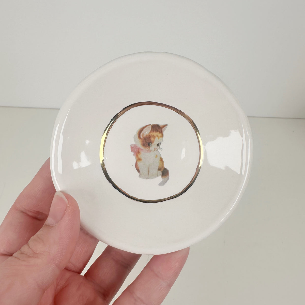 White Dish Featuring Vintage Artwork & Hook for Hanging - Flirty Kitten | Jessica Walker