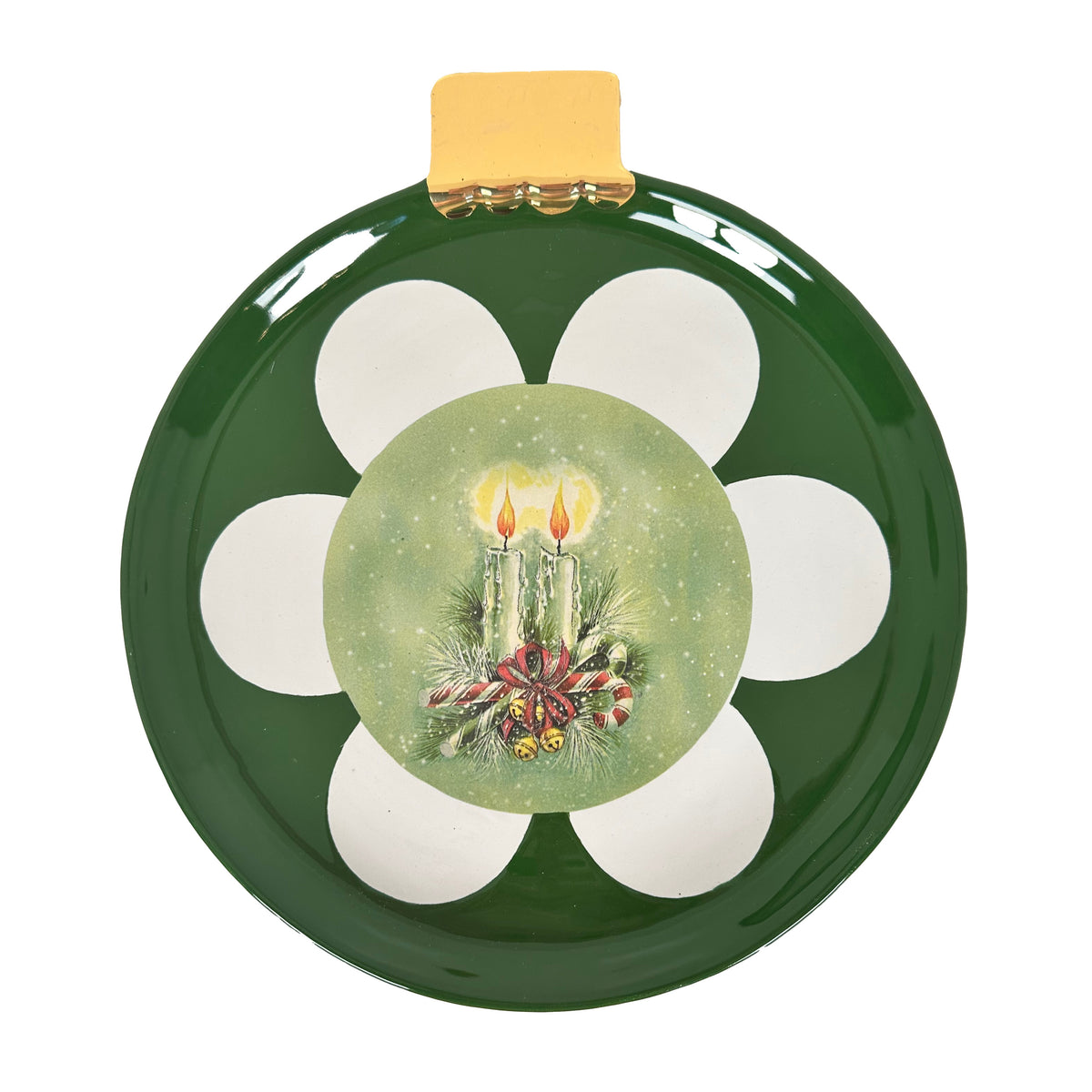 Ornament Plate Featuring Vintage Artwork and 22k Gold Accents- Green Christmas Candles