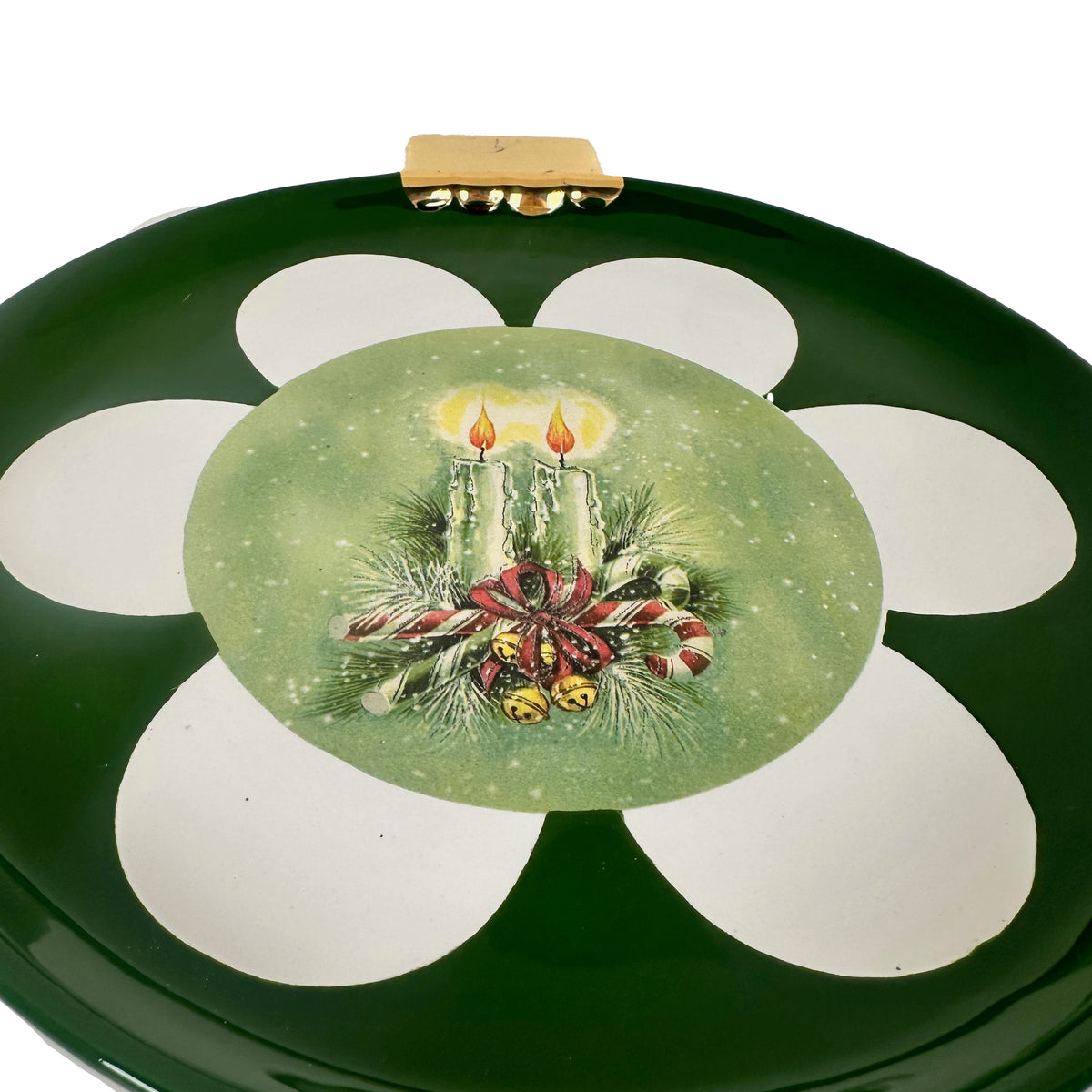Ornament Plate Featuring Vintage Artwork and 22k Gold Accents- Green Christmas Candles