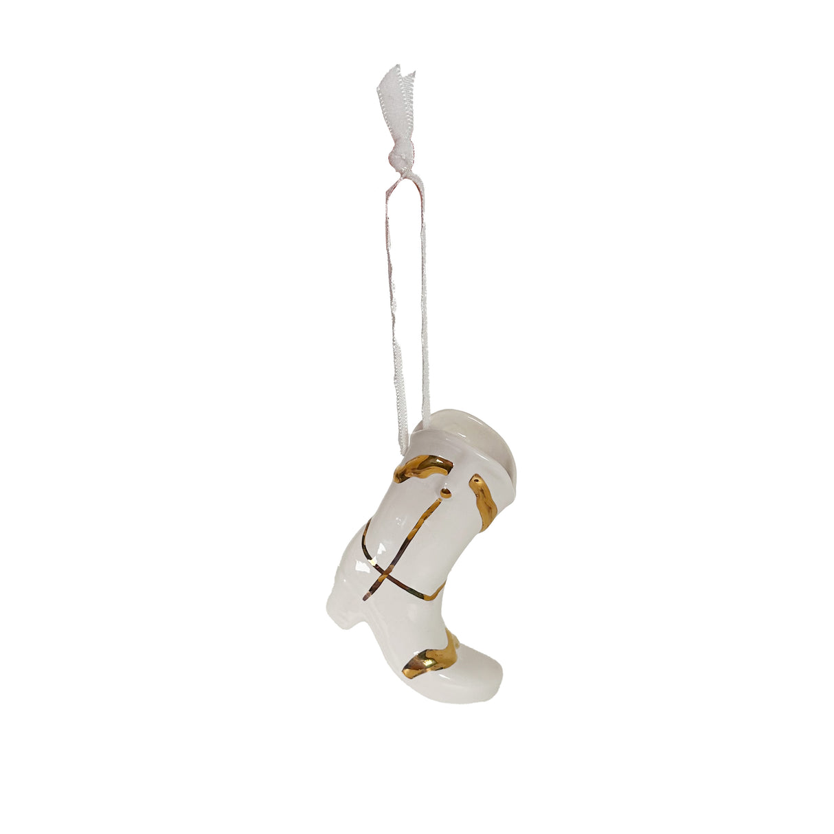 Mini Cowboy Boot Ornament with 22k Gold Details- Snowflake White
