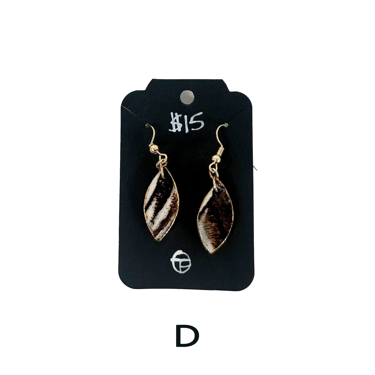 Black & White Marbled Ceramic Earrings Featuring Gold Accents- Multiple Shapes & Styles Available