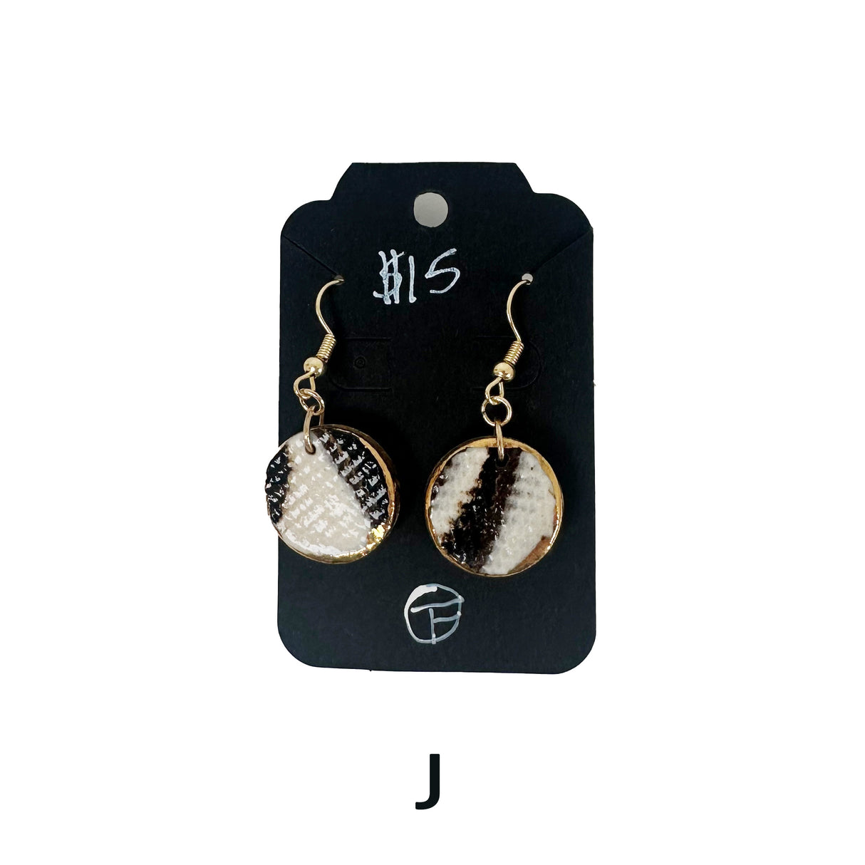 Black & White Marbled Ceramic Earrings Featuring Gold Accents- Multiple Shapes & Styles Available