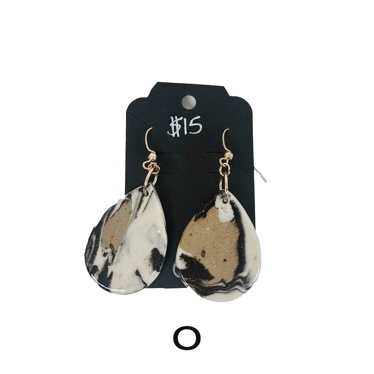 Black & White Marbled Ceramic Earrings Featuring Gold Accents- Multiple Shapes & Styles Available