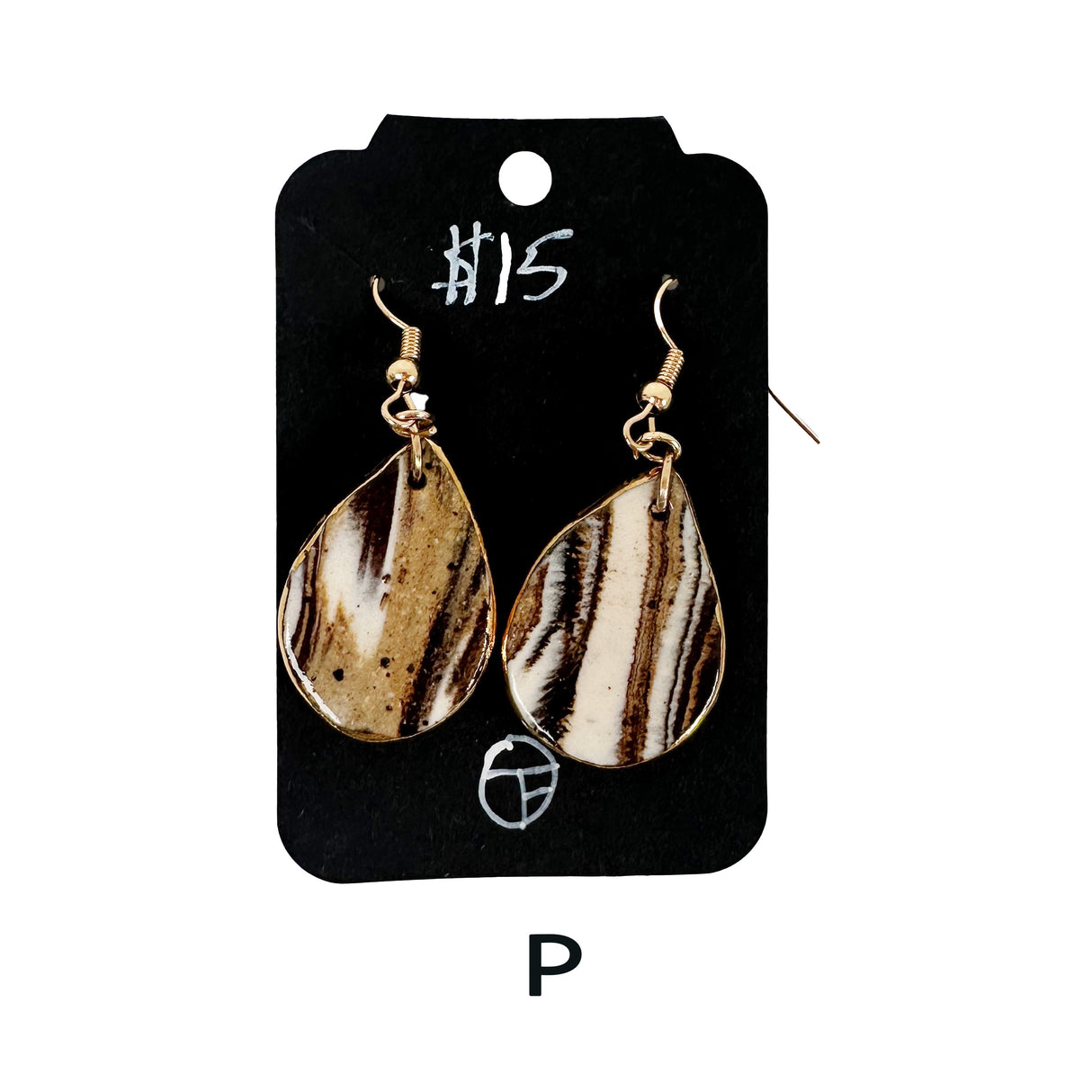Black & White Marbled Ceramic Earrings Featuring Gold Accents- Multiple Shapes & Styles Available