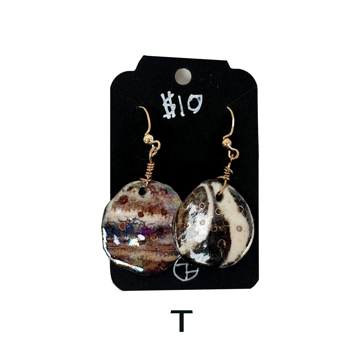 Black & White Marbled Ceramic Earrings Featuring Gold Accents- Multiple Shapes & Styles Available