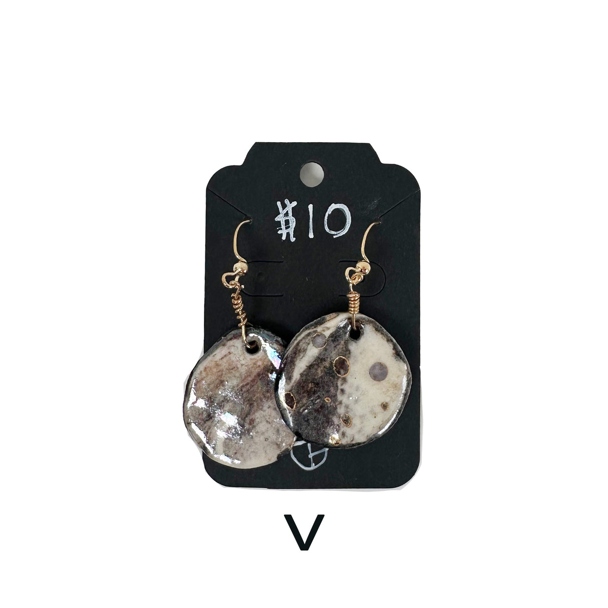 Black & White Marbled Ceramic Earrings Featuring Gold Accents- Multiple Shapes & Styles Available