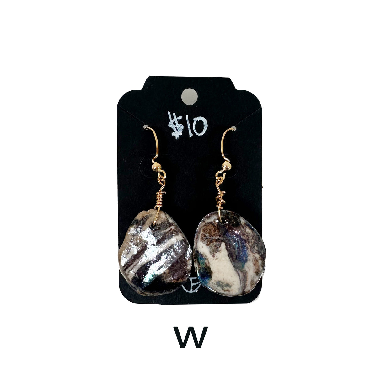 Black & White Marbled Ceramic Earrings Featuring Gold Accents- Multiple Shapes & Styles Available