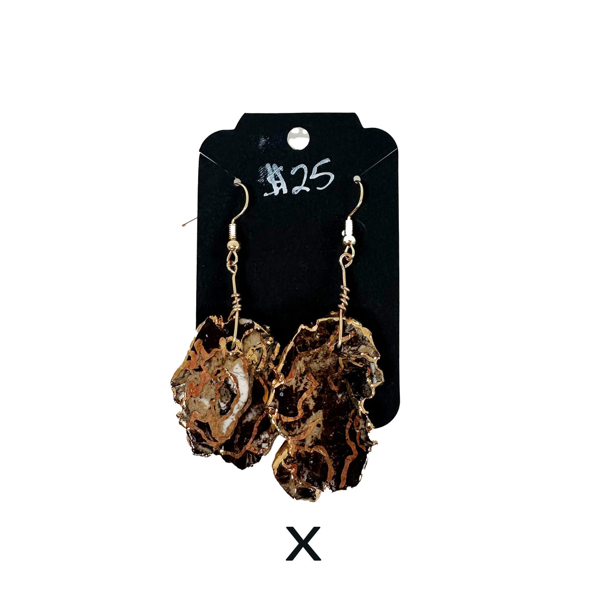 Black & White Marbled Ceramic Earrings Featuring Gold Accents- Multiple Shapes & Styles Available