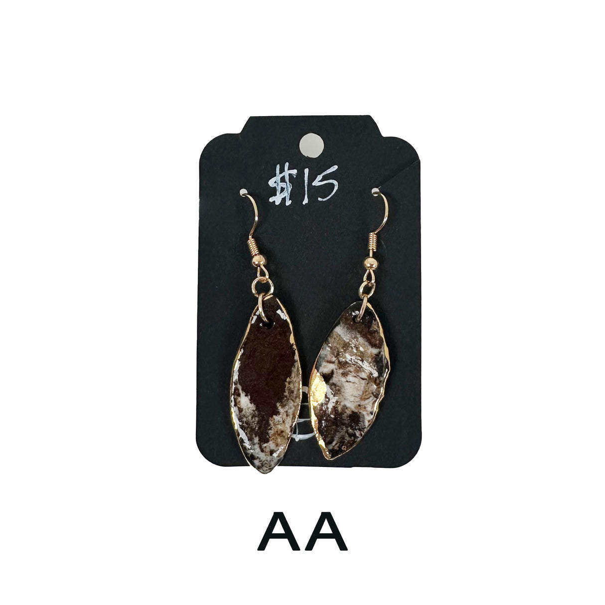 Black & White Marbled Ceramic Earrings Featuring Gold Accents- Multiple Shapes & Styles Available