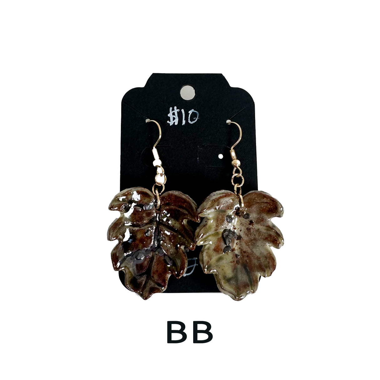 Black & White Marbled Ceramic Earrings Featuring Gold Accents- Multiple Shapes & Styles Available