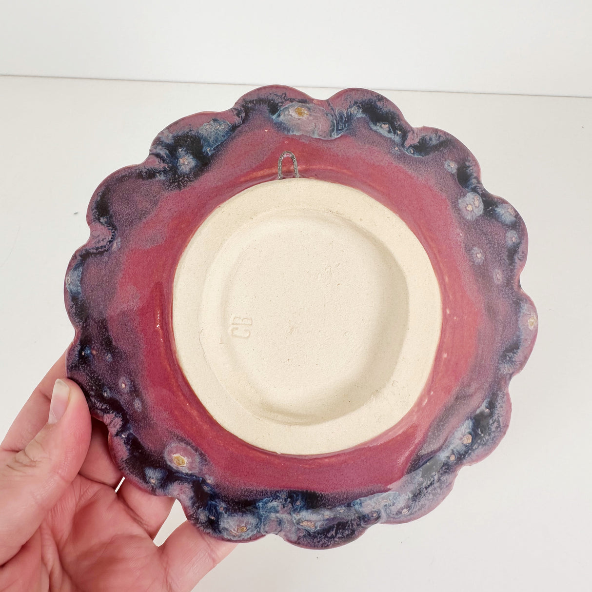 Speckled Purple & Magenta Scalloped Plate with Hook for Hanging | Jessica Walker
